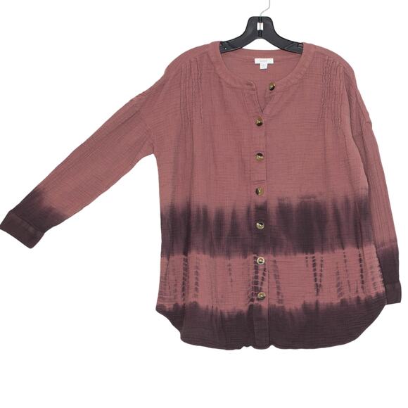 Pure J Jill Top Gauze Y2K Minimalist Lagenlook Lagom Cottage Tie Dye Button PM - Picture 6 of 6